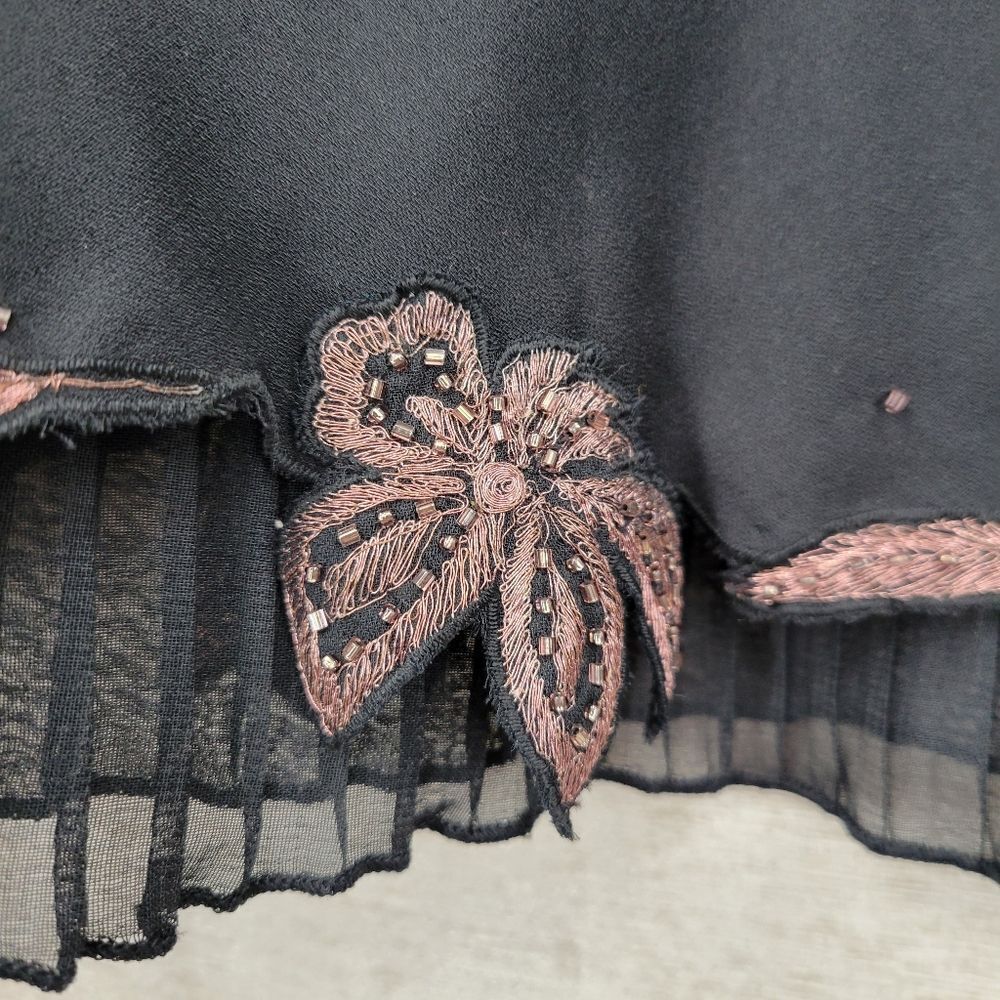 Rene Derhy Vintage Black Midi Skirt with Metallic Pink Embroiderd Flowers - Picture 9 of 12
